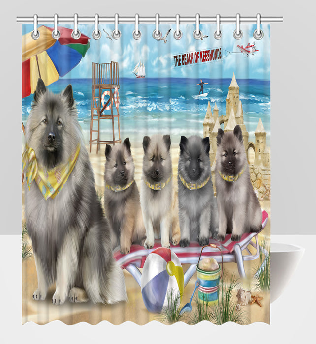 Pet Friendly Beach Keeshond Dogs Shower Curtain