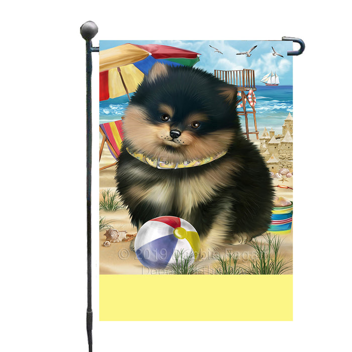 Personalized Pet Friendly Beach Pomeranian Dog Custom Garden Flags GFLG-DOTD-A58377