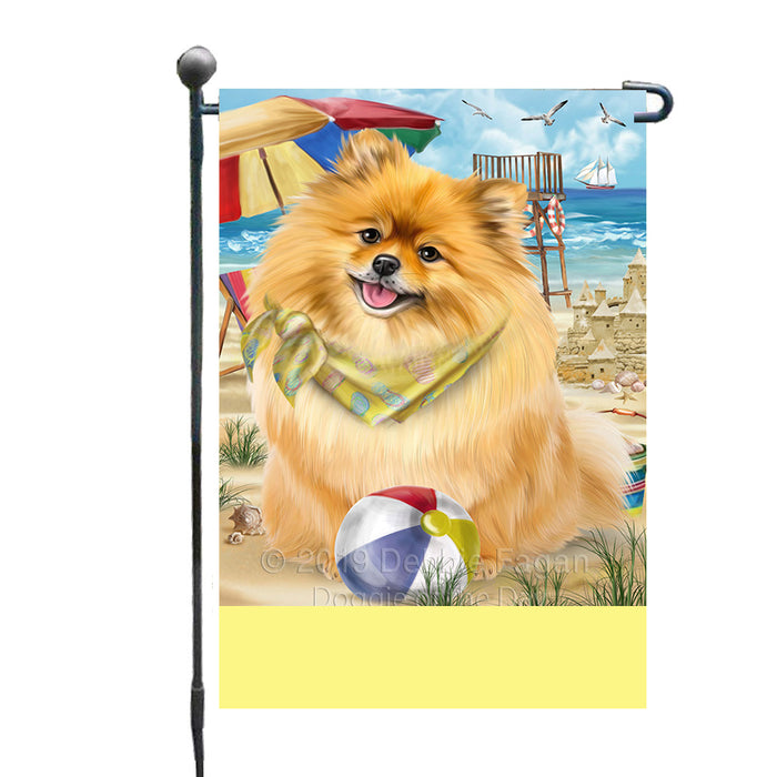 Personalized Pet Friendly Beach Pomeranian Dog Custom Garden Flags GFLG-DOTD-A58380