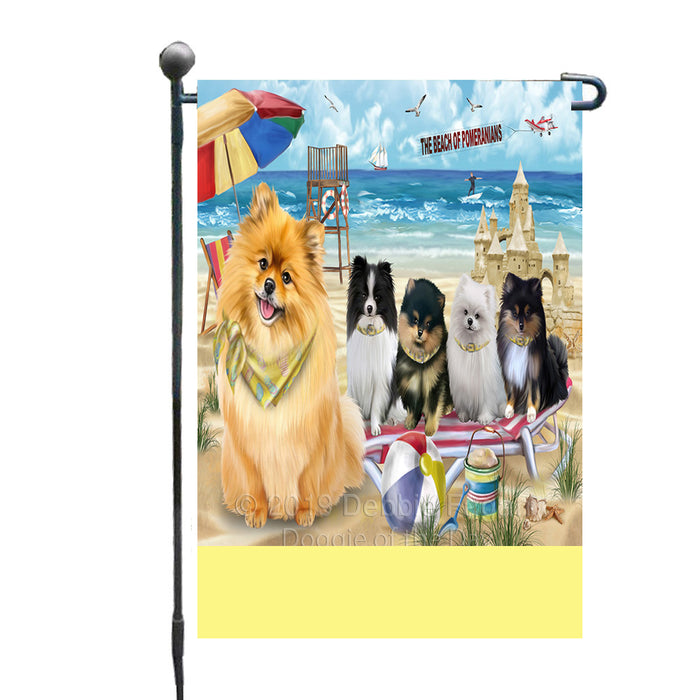 Personalized Pet Friendly Beach Pomeranian Dogs Custom Garden Flags GFLG-DOTD-A58375