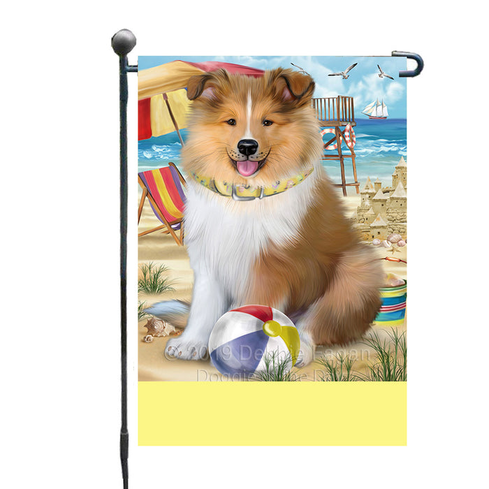Personalized Pet Friendly Beach Rough Collie Dog Custom Garden Flags GFLG-DOTD-A58397