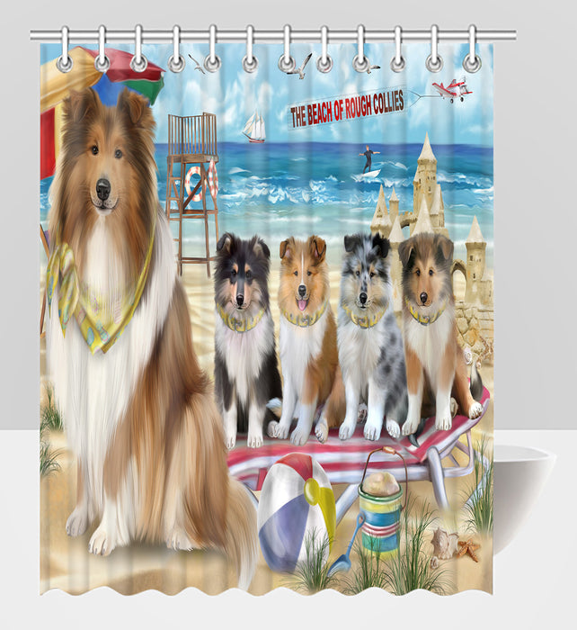 Pet Friendly Beach Rough Collie Dogs Shower Curtain