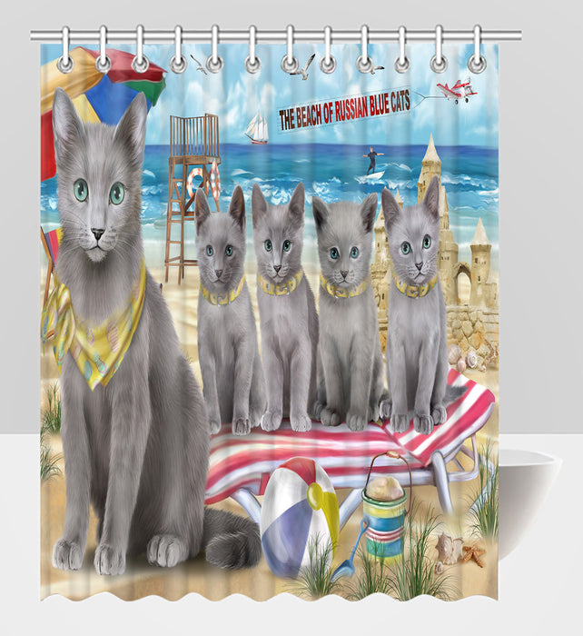 Pet Friendly Beach Russian Blue Cats Shower Curtain