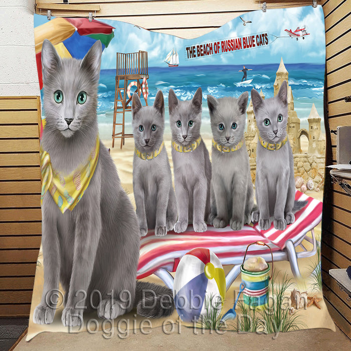 Pet Friendly Beach Russian Blue Cats Quilt