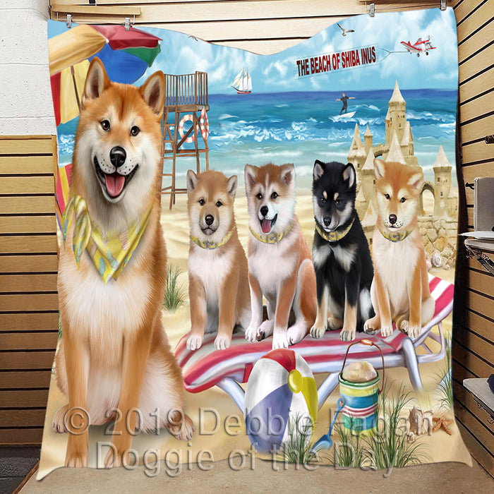 Pet Friendly Beach Shiba Inu Dogs Quilt