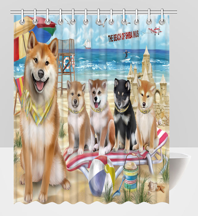 Pet Friendly Beach Shiba Inu Dogs Shower Curtain