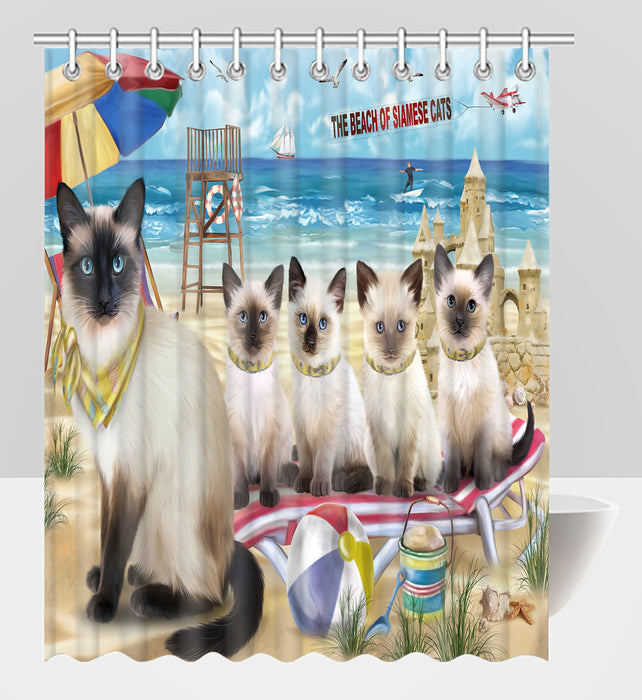 Pet Friendly Beach Siamese Cats Shower Curtain