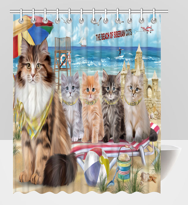 Pet Friendly Beach Siberian Cats Shower Curtain