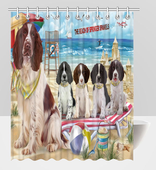 Pet Friendly Beach Springer Spaniel Dogs Shower Curtain