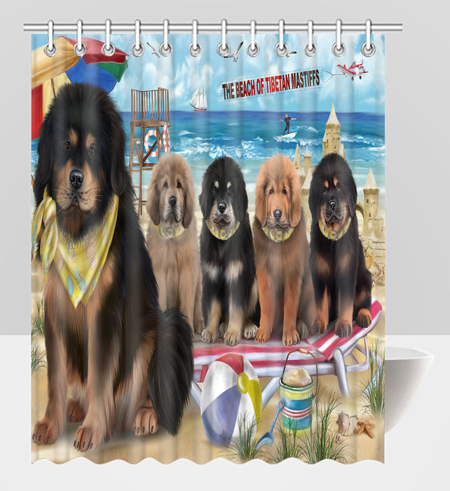 Pet Friendly Beach Tibetan Mastiff Dogs Shower Curtain