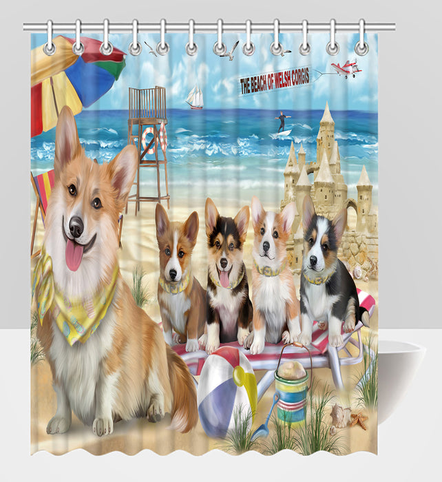Pet Friendly Beach Welsh Corgi Dogs Shower Curtain