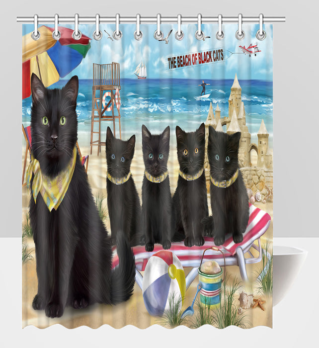 Pet Friendly Beach Black Cats Shower Curtain