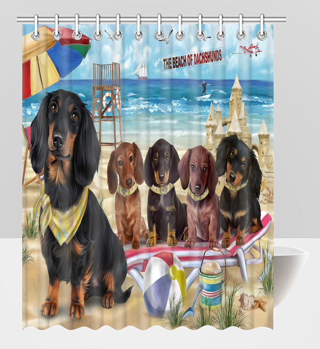 Pet Friendly Beach Dachshund Dogs Shower Curtain