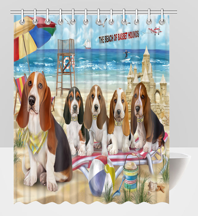 Pet Friendly Beach Basset Hound Dogs Shower Curtain
