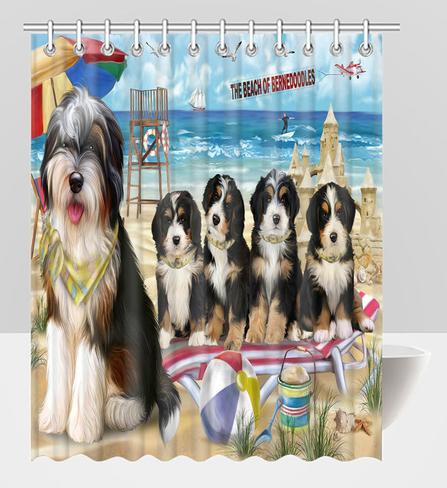 Pet Friendly Beach Bernedoodle Dogs Shower Curtain