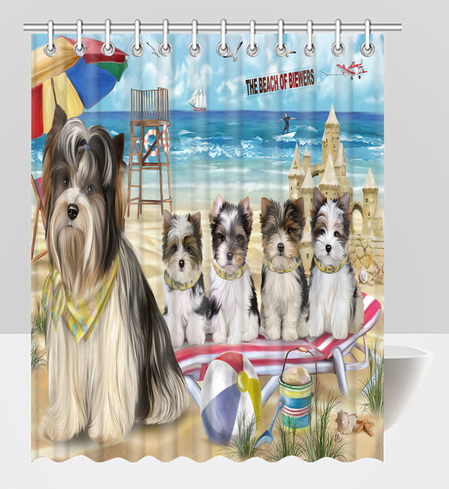 Pet Friendly Beach Biewer Terrier Dogs Shower Curtain