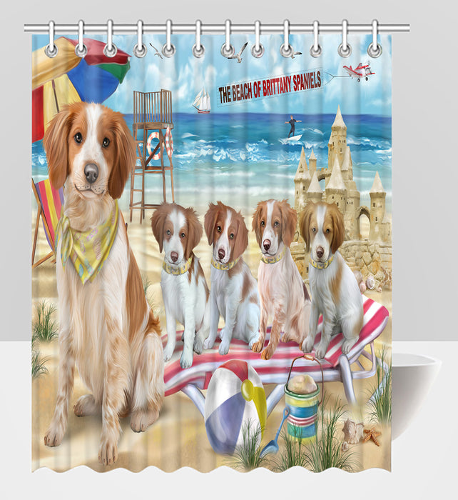 Pet Friendly Beach Brittany Spaniel Dogs Shower Curtain