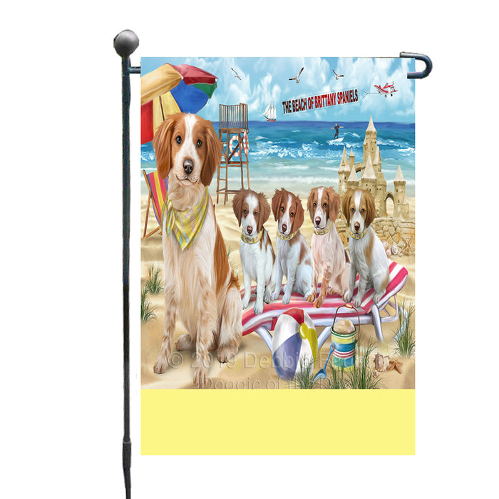 Personalized Pet Friendly Beach Brittany Spaniel Dogs Custom Garden Flags GFLG-DOTD-A58276
