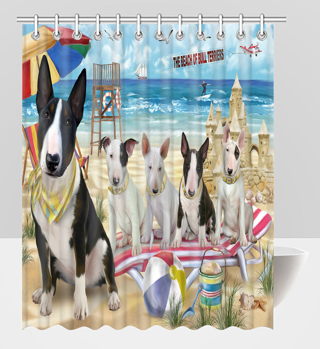Pet Friendly Beach Bull Terrier Dogs Shower Curtain