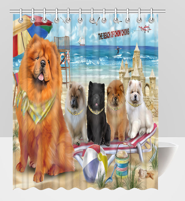 Pet Friendly Beach Chow Chow Dogs Shower Curtain