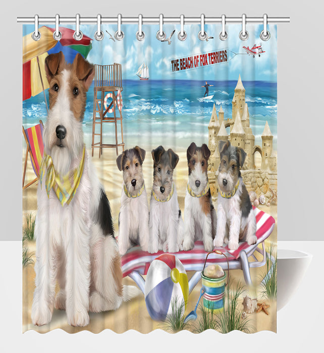 Pet Friendly Beach Fox Terrier Dogs Shower Curtain
