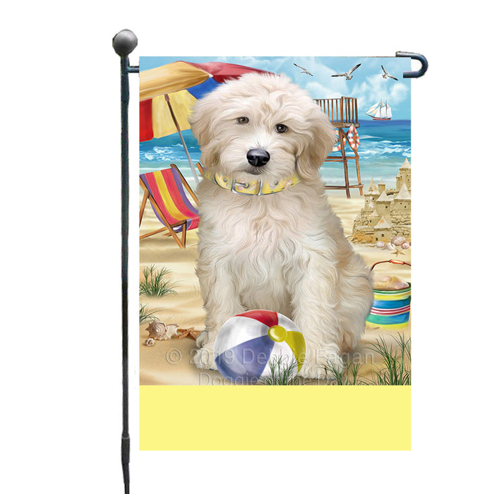 Personalized Pet Friendly Beach Goldendoodle Dog Custom Garden Flags GFLG-DOTD-A58324