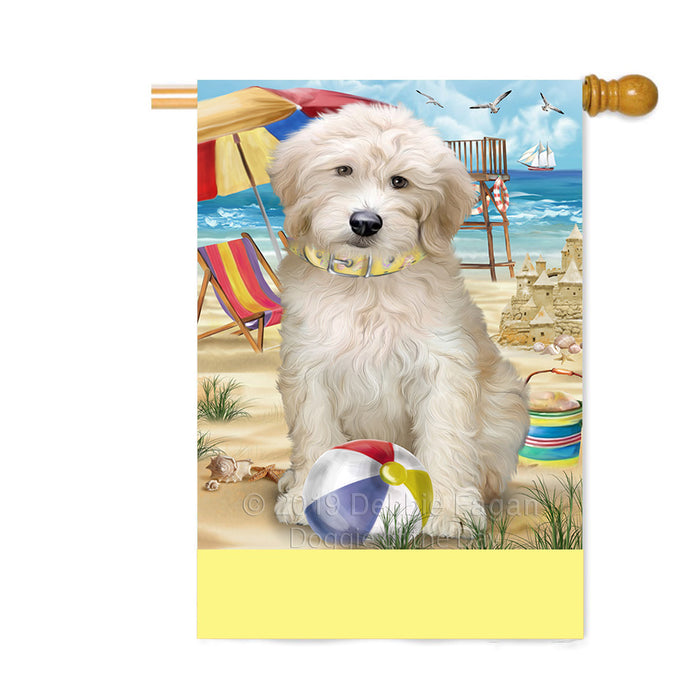 Personalized Pet Friendly Beach Goldendoodle Dog Custom House Flag FLG-DOTD-A58380