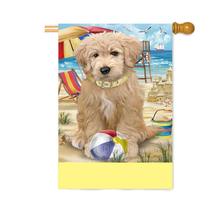 Personalized Pet Friendly Beach Goldendoodle Dog Custom House Flag FLG-DOTD-A58381