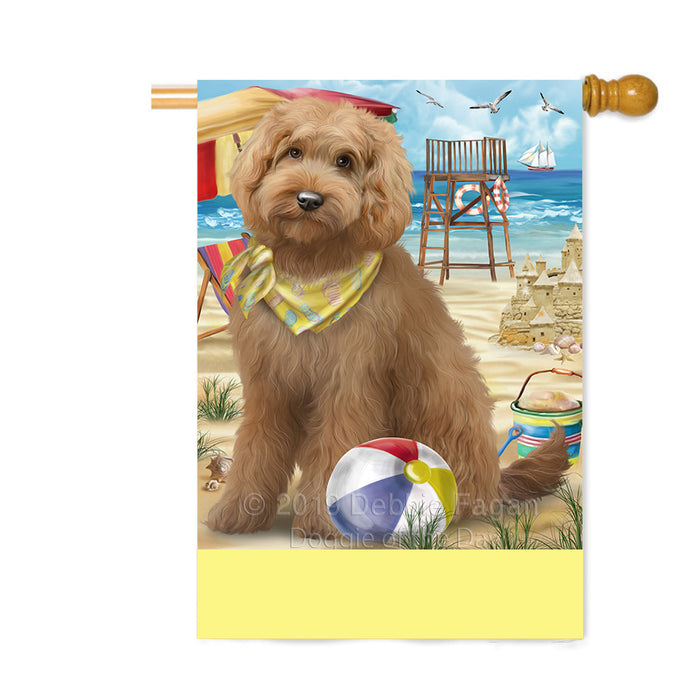 Personalized Pet Friendly Beach Goldendoodle Dog Custom House Flag FLG-DOTD-A58382