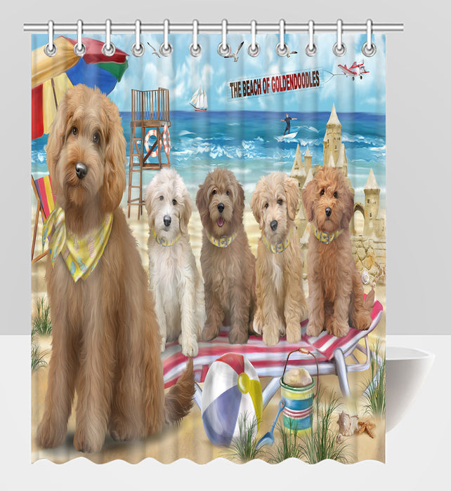 Pet Friendly Beach Goldendoodle Dogs Shower Curtain