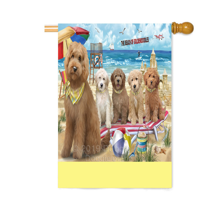Personalized Pet Friendly Beach Goldendoodle Dogs Custom House Flag FLG-DOTD-A58379
