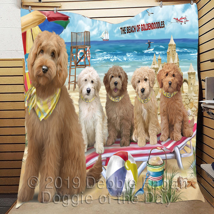 Pet Friendly Beach Goldendoodle Dogs Quilt
