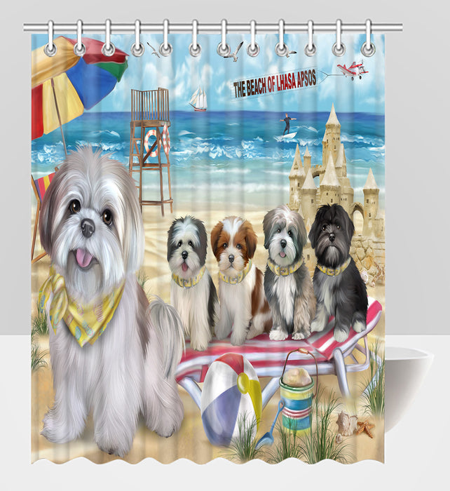 Pet Friendly Beach Lhasa Apso Dogs Shower Curtain
