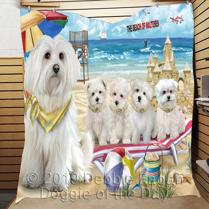 Pet Friendly Beach Maltese Dogs Quilt