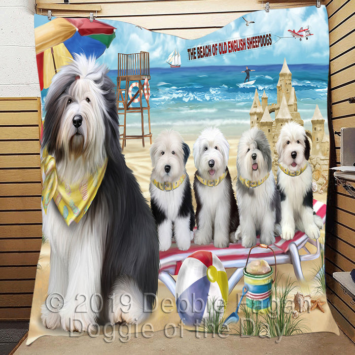 Pet Friendly Beach Old English Sheepdogs Quilt