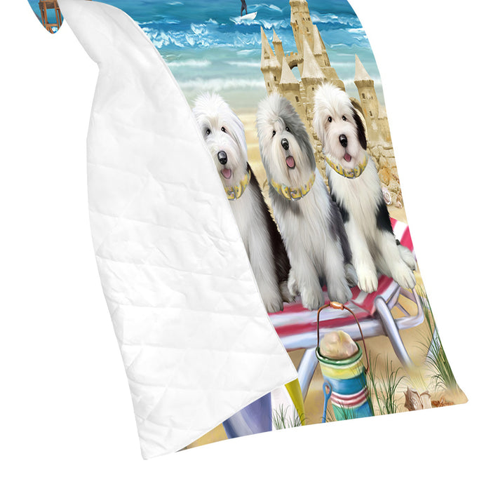 Pet Friendly Beach Old English Sheepdogs Quilt