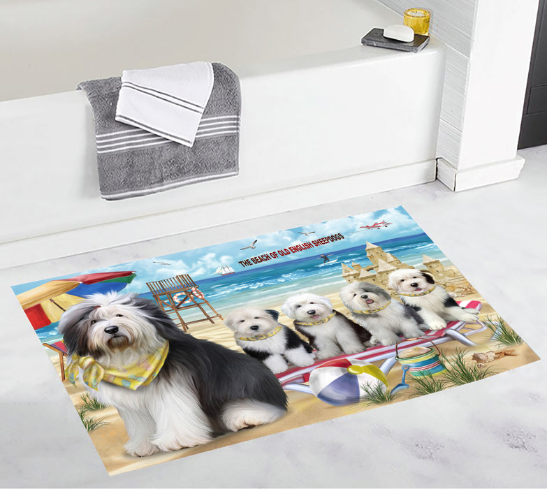 Pet Friendly Beach Old English Sheepdogs Bath Mat