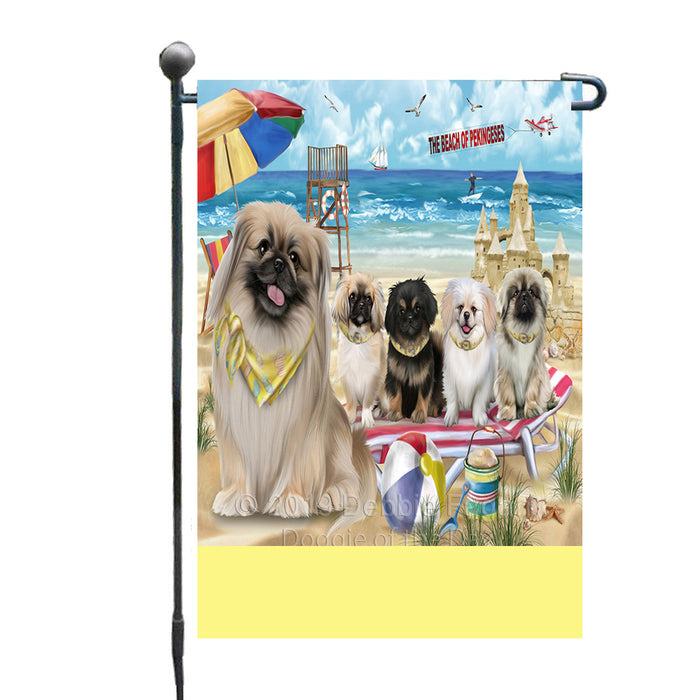 Personalized Pet Friendly Beach Pekingese Dogs Custom Garden Flags GFLG-DOTD-A58357