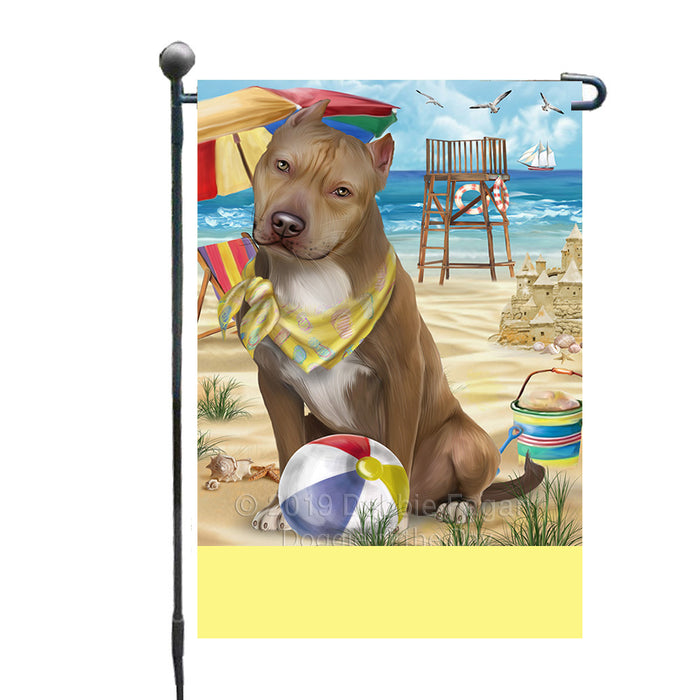 Personalized Pet Friendly Beach Pit Bull Dog Custom Garden Flags GFLG-DOTD-A58374
