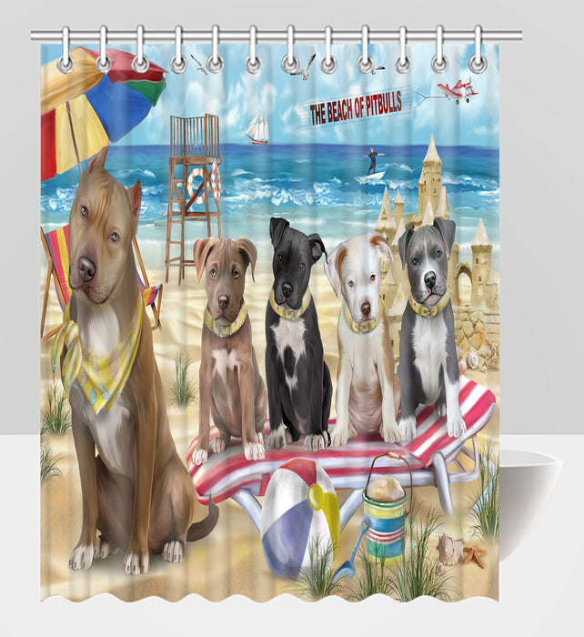 Pet Friendly Beach Pit Bull Dogs Shower Curtain