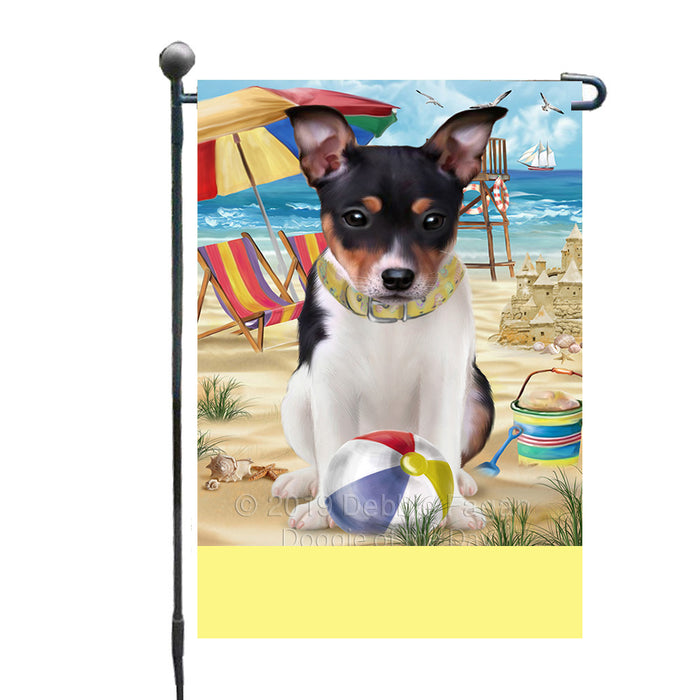 Personalized Pet Friendly Beach Rat Terrier Dog Custom Garden Flags GFLG-DOTD-A58389