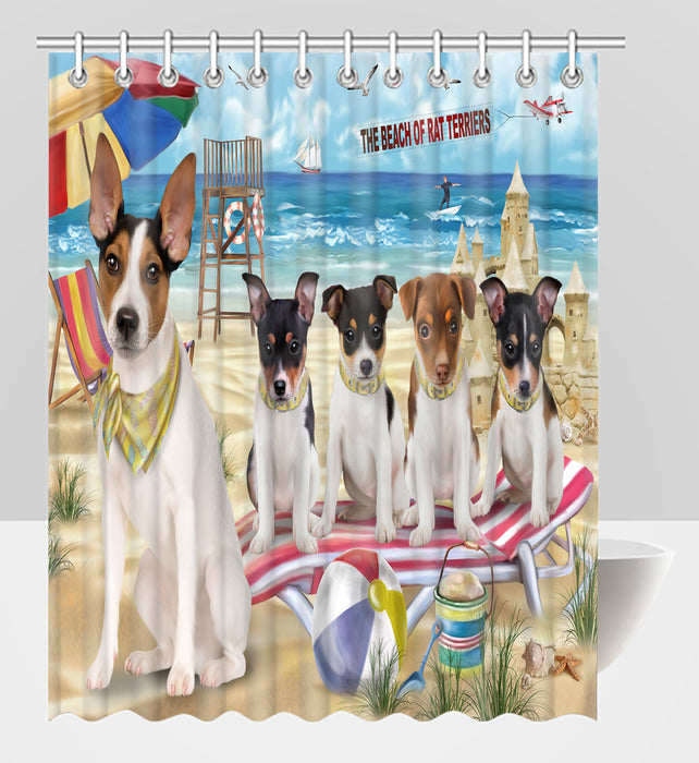 Pet Friendly Beach Rat Terrier Dogs Shower Curtain