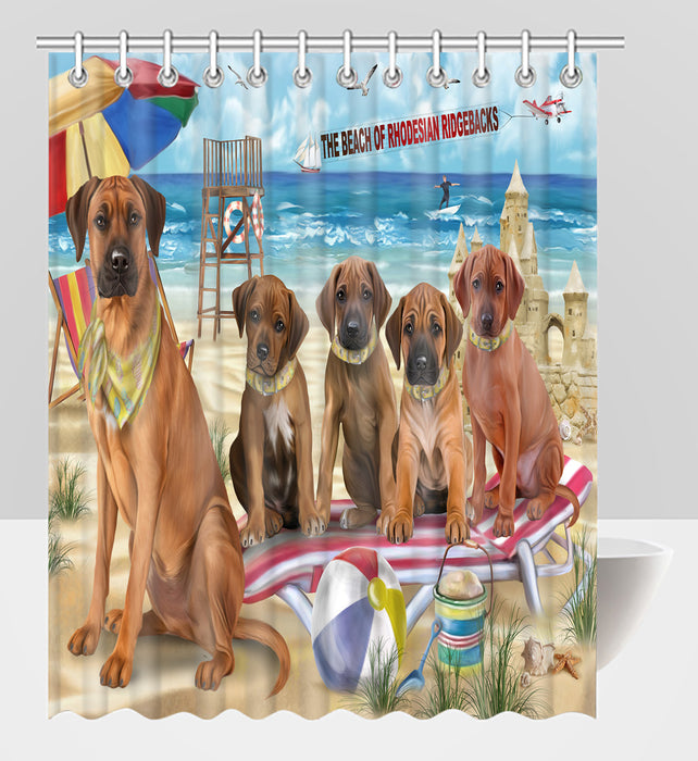 Pet Friendly Beach Rhodesian Ridgeback Dogs Shower Curtain
