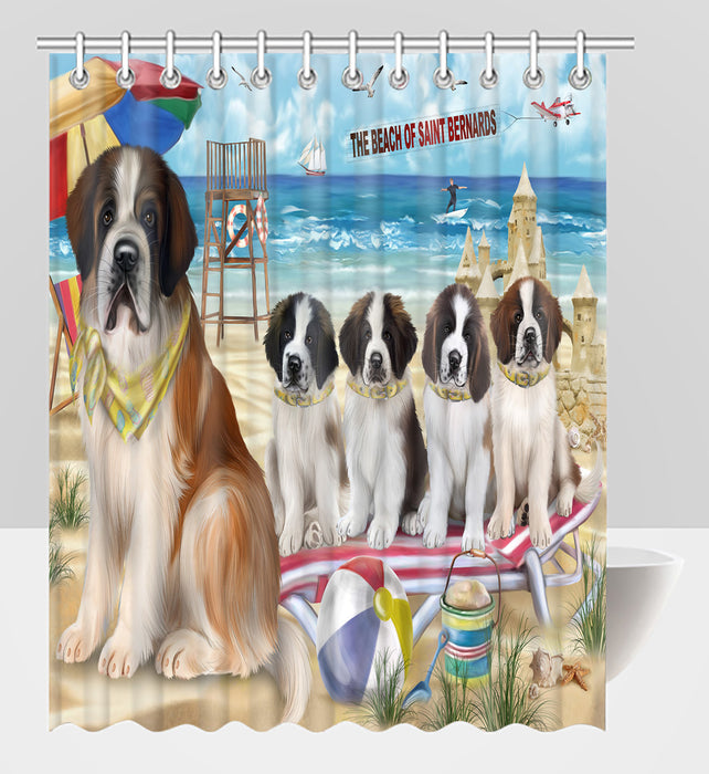 Pet Friendly Beach Saint Bernard Dogs Shower Curtain