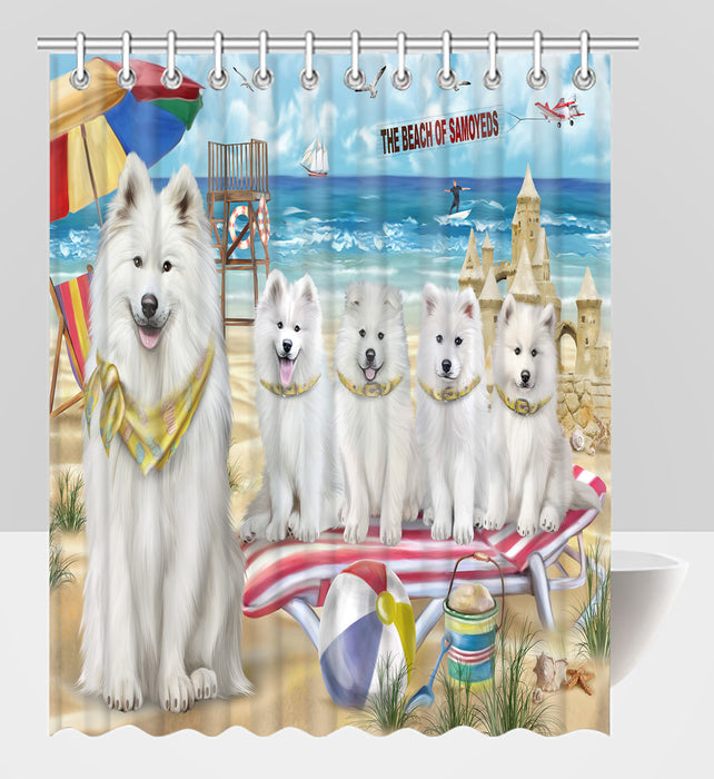 Pet Friendly Beach Samoyed Dogs Shower Curtain