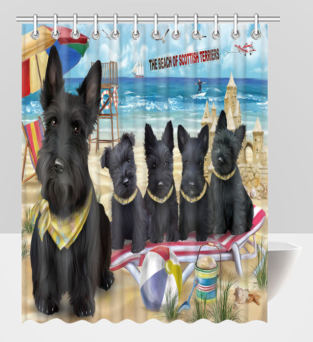 Pet Friendly Beach Scottish Terrier Dogs Shower Curtain