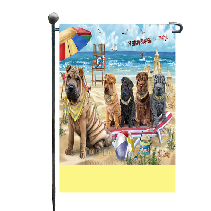 Personalized Pet Friendly Beach Shar Pei Dogs Custom Garden Flags GFLG-DOTD-A58411