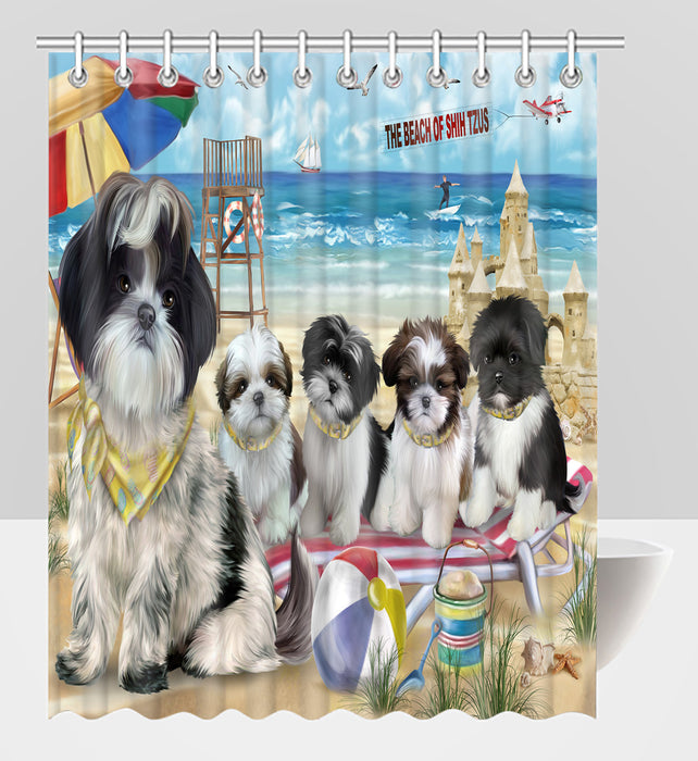 Pet Friendly Beach Shih Tzu Dogs Shower Curtain