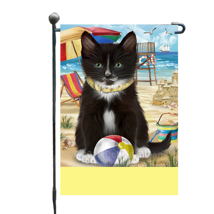 Personalized Pet Friendly Beach Tuxedo Cat Custom Garden Flags GFLG-DOTD-A58466