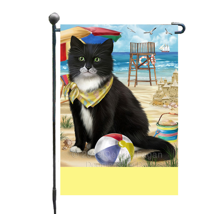 Personalized Pet Friendly Beach Tuxedo Cat Custom Garden Flags GFLG-DOTD-A58467